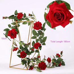 Decorative Flowers Artificial Rose Vine Plants Fake Flower For Party Decor Wedding Living Home Garden Decoration Red