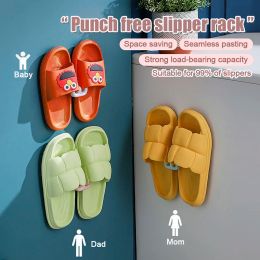 2/3pcs Bathroom Slipper Shelf Self-adhesive No Punching Wall Mounted One Piece Shoe Rack Space Saving Shelf Bathroom Hanging