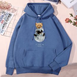 Teddy Bear Imitates American Astronaut Men's Hoody Autumn Oversize Hoodie Sport Full Sleeve Sweatshirt Casual Fleece Unisex Tops