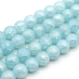 Natural Stone Matte Light Blue Snow Cracked Crystal Beads Round Loose Beads For Jewellery Making 15'' Strand 6/8/10mm Diy Bracelet