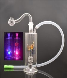 LED light Glass oil burner Bongs Dab Percolater Bubbler Water Pipes with glass oil burner pipes and hose4965824