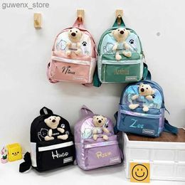 Backpacks Custom Name Fashionable Cute Little Bear Childrens Bag Kindergarten Boys and Girls Shoulder Bag Preschool Childrens Schoolbag Y240411