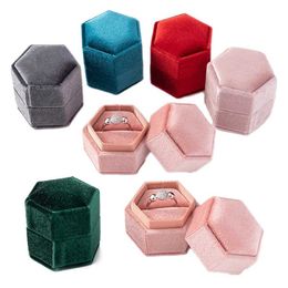 Jewellery Boxes Vintage hexagonal velvet Jewellery single ring box empty box holder used for engagement wedding celebrations Valentines Day gift Organisers