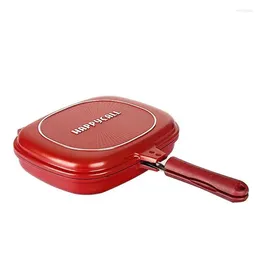 Pans Household 28cm Pan Double Side Grill Fry Cookware Face Steak Pancake Outdoor Kitchen Supplies