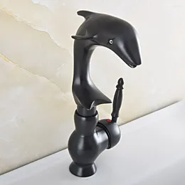 Bathroom Sink Faucets Oil Rubbed Bronze Dolphin Shape Basin Mixer Taps Deck Mounted Single Handle And Cold Water Nsf844