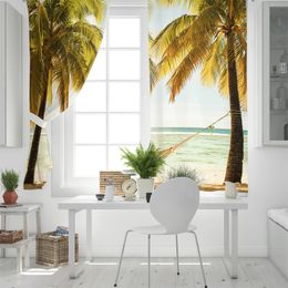 Sunset Palm Trees Hammock Seaside Maldives Window Curtain Made Finished Drapes Home Decor Kids Room Window Treatments Curtains