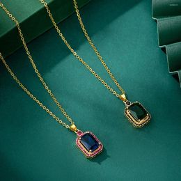 Pendant Necklaces Gold Color Stainless Steel Chain Green Crystal Zircon For Women