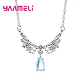 Chains 925 Sterling Silver Jewelry For Women Super Quality Pendant Necklace Hang Drop Zirconia Crystal Stone Wedding Choker