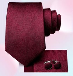 Bow Ties Business Burgundy Red Solid Silk Wedding Tie For Men Handky Cufflink Mens Necktie Fashion Designer Party Drop HiTie1702940