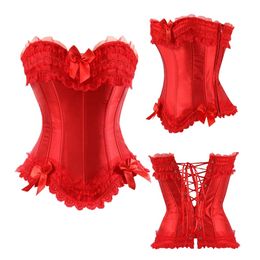 Plus Size Sexy Corsets Bustiers For Women Lace Bowknot Decorated Clubwear Showgirl Body Shaper Tops Lingerie Corselet Overbust