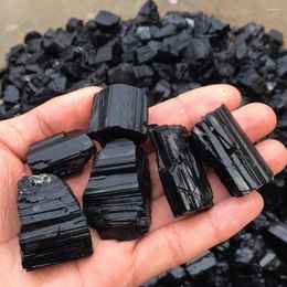 Decorative Figurines Black Tourmaline Crystal Rough Stone Rock Mineral Gravel Specimen For Grounding And Protection 1pc