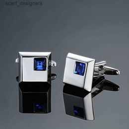 Cuff Links Luxury blue crystal Cufflinks For Mens French Shirt High Quality square Cuff links Brand Jewellery Wedding Gift Abotoaduras Y240411