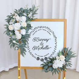 Decorative Flowers Artificial Flower Swag Kit White Rose Silk Wedding Welcome Sign For Arch Anniversary Ceremony Decor