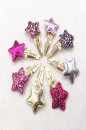 Whole 20 PairsLot Fashion Cute Glitter Star Snap Clips Cartoon PU Barrettes Hairpins Princess Headwear Boutique Hair Accessor3640720