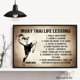 Vintage Style Muay Thai Life Lessons Quotes Martial Art Poster Canvas Painting Wall Art Print Picture for Living Room Home Decor