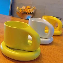 Mugs Korean Creative Green Fat Handle And Round Plates Ceramic Personalized Coffee Tea Cups With Dishes Nordic Home Decor