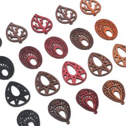 10Pcs Vintage Mixed Colors Laser Cut Geometric Wood Charm Pendants for Earring Necklace Making DIY Jewelry Craft Accessories