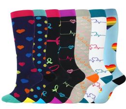 Men Women Compression Socks Leg Support Stretch Outdoor Breatheable Colourful Stripe Knee High Sock Chirstmas Gift Cycling Socks4883006383