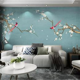 Wallpapers Wellyu Custom Wallpaper 3d Po Murals Pear Flowers Bird Hand-painted Pen And Flower Chinese Style