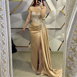 Gorgeous Satin Evening Dresses For Women Sexy Backless Mermaid Off The Shoulder Sleeveless High Slit Simple Mopping Prom Gowns 240401