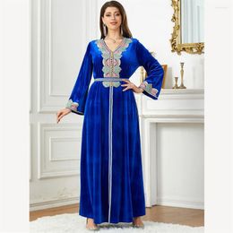 Ethnic Clothing Autumn Winter Velvet Embroidery Abaya Women Muslim Maxi Dresses Warm Turkey Kaftan Dubai Arabic Robe Eid Party Jalabiya