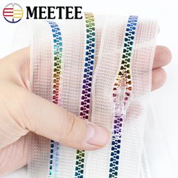 1/2/5Meters 5# Resin Zipper Tape Transparent Rainbow Decorative Zip with Zippers Slider Puller Clothes Zips Sewing Accessories
