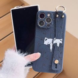 SoCouple Cat Wrist Strap Case For Samsung S23 S24 S22 S21 S20 FE Plus Ultra Note 10 20 Bear Soft TPU Skin Phone Holder Cover