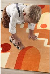 Large Orange Soft Non-Slip Nursery Rug Minimalist Playroom Mat Indoor Bedroom Accent Carpet for Home Decor