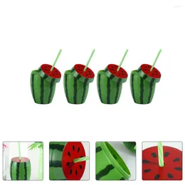 Disposable Cups Straws 4 Pcs Watermelon Glass Kiddush Party Favors Base Hawaiian Decoration Plastic Sippy Travel With