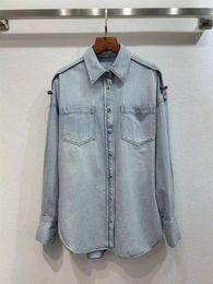 Women's Blouses Vintage Washed Denim Shirt Cotton Single Breasted Long Sleeve High Quality 2024 Spring Summer B C