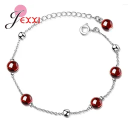 Link Bracelets Fashionable Solid 925 Sterling Silver Natural Red Stone For Women Charming Crystal Jewellery Present Wholesale