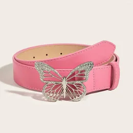 Belts 2024 Fashion Belt Women Butterfly Diamond Decorate Buckle PU Leather Material Female Casual Style Elegant Waist