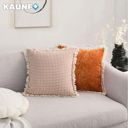 Pillow KAUNFO Plaid Throw Case Decorative Cover Tassel Macrame For Bed Sofa Home Decor45x45cm