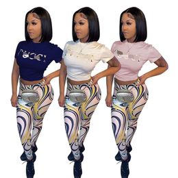 Women Fashion Two Piece Pants Casual Short Sleeve T-shirt Top and leggings Set Outfits Free Ship