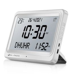 Digital Alarm Clock 8 Sounds Al-Fajia Larger LCD Screen Desk Azan Calendar Muslim Prayer Electronics Table Bedroom