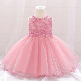 Summer Flower Baby Girl Dress Bead Party 1st Birthday Wedding Princess Kids Dresses for Girls Christening Gown Children Costume 240407