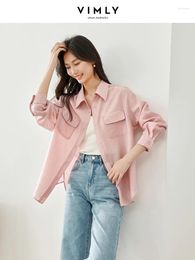 Women's Blouses Vimly Pink Simple Button Up Thin Shirt Casual Loose Lapel Blouse 2024 Spring Solid Drop Sleeve Tops For Women M5323