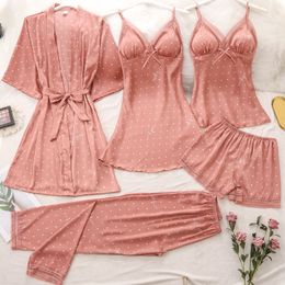 5pcs Pajamas Sets Womens Sexy Strap Top&Pants Sleep Suit Spring Sleepwear Casual Satin Lace Pijamas Intimate Lingerie