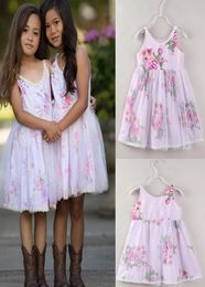 retailBaby Girls Sling Floral Yarn Princess Dress Summer Children Sleeveless Ruffle Party Dresses Flower Printed Dress Kids design4265287