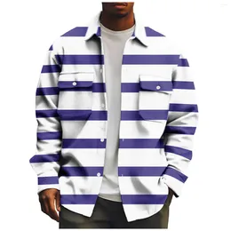 Men's Jackets Striped Long Sleeved Sports Jacket With A Row Of Buttons For Casual Printing And Fashionable Lapel Chaqueta Hombre