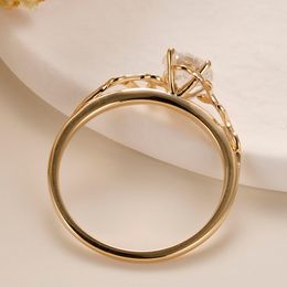 CxsJeremy Vintage 6.5mm 1ctw Moissanite Engagement Ring 14K 585 Yellow Gold Leaf Flower Ring Prong Set Unique Anniversary Gifts