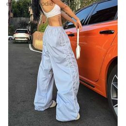 Women's Pants Capris Y2k Womens Cargo Pants Parachute Pants Korean Harajuku Sports Pants Blue Wide Legged Trousers Loose Low Waist Oversized Jogging Pants C240411