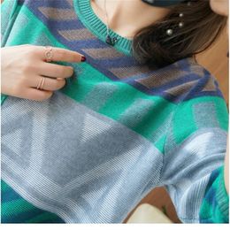 Spring Autumn New Classic Pattern Print Loose Casual Round Neck Sweater Women Sleeve Knitting Pullover Elegant All-match Jumper