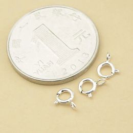 10pcs 5mm Real Pure Solid 925 Sterling Silver Round Spring Clasps with Close Ring Connector Buckle Jewellery Making Findings