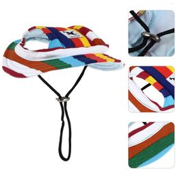 Dog Apparel Sunbonnet Cap Adjustable Neck Strap With Ear Holes Sun Protection Hat Headwear For Small Puppy Kitten Colourful Stripe Cat