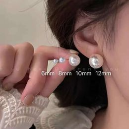 Korean Fever Bloggers Same Pearl Earrings for Women with 925 Sterling Silver High-end Feeling Light Luxury Round Ceremony