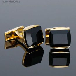 Cuff Links Cufflinks for Men TOMYE XK19S041 Luxury Black Crystal Gold Square Buttons Business Formal Dress Shirt Wedding Cuff Links Gifts Y240411