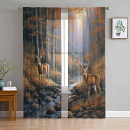 Forest Deer Creek Tulle Curtains for Living Room Sheer Curtain for Bedroom Window Blinds Voile Curtains