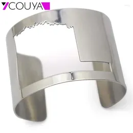 Bangle 316L Stainless Steel Bangles Hollow ECG Bracelets 2024 Fashion Women Men Shiny Silver Color Width Wrap