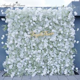 White Gypsophila Orchid Rose 5D Roll Up Curtain Flower Wall Wedding Backdrop Decor Milan Turf Cloth Plants Wall Event Prop A7817